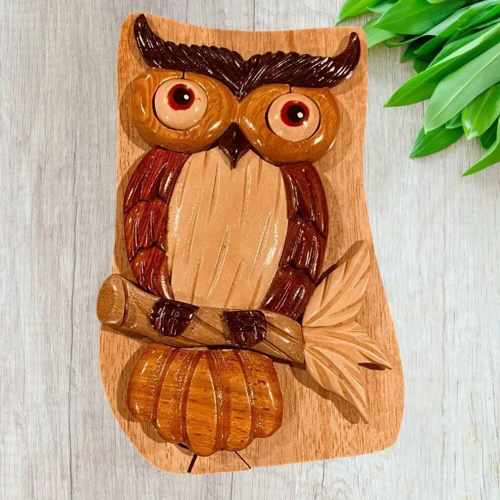 Owl Wood Puzzle Trinket Jewelry Box